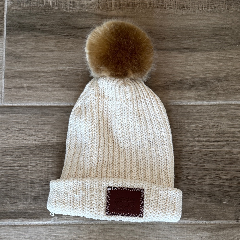 Love Your Melon cotton Knit Beanie with Brown Pom-Pom